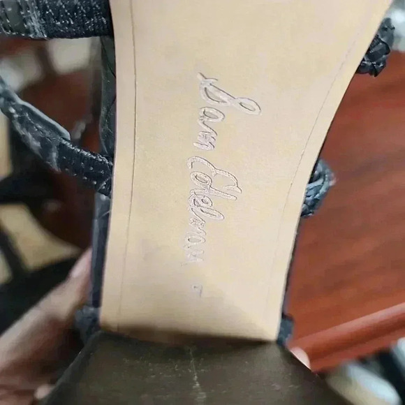 Sam Edelman Women's Yordana Sandal Size 9 Block Heel Ankle Strap Black Leather - Picture 6 of 7